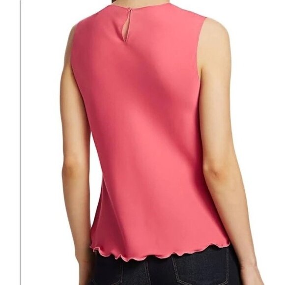 Theory Watermelon Core Silk Sleeveless Ruffle Trim Shell Top - Picture 2 of 7